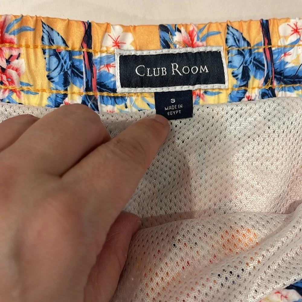 Club Room Men’s Swim Shorts Size S Tropical Print Tangelo Drawstring NWT POOL